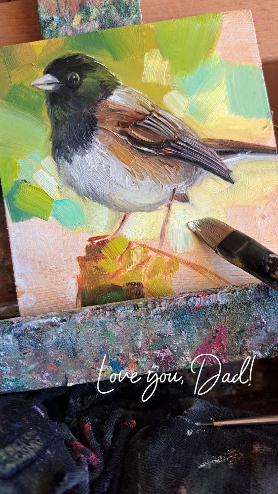 Bird oil painting 4x4 miniature paintings Dark-eyed junco