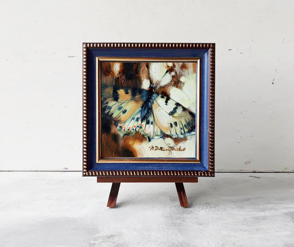 Ivori butterfly art oil painting original, grisaille oil painting butterfly picture framed, butterfly wall art gift for Mom