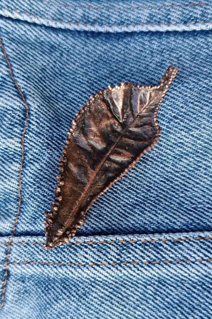 Brooch Electroformed Copper Bay Leaf – Brooch Unique Boho Jewelry, Handmade from a Real Tree Leaf