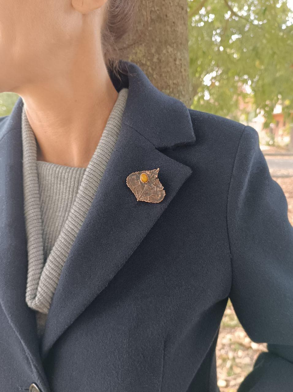 Brooch Copper Natural Poplar Leaf  — Unique Boho-Style Handmade Jewelry Valentines gift for sister