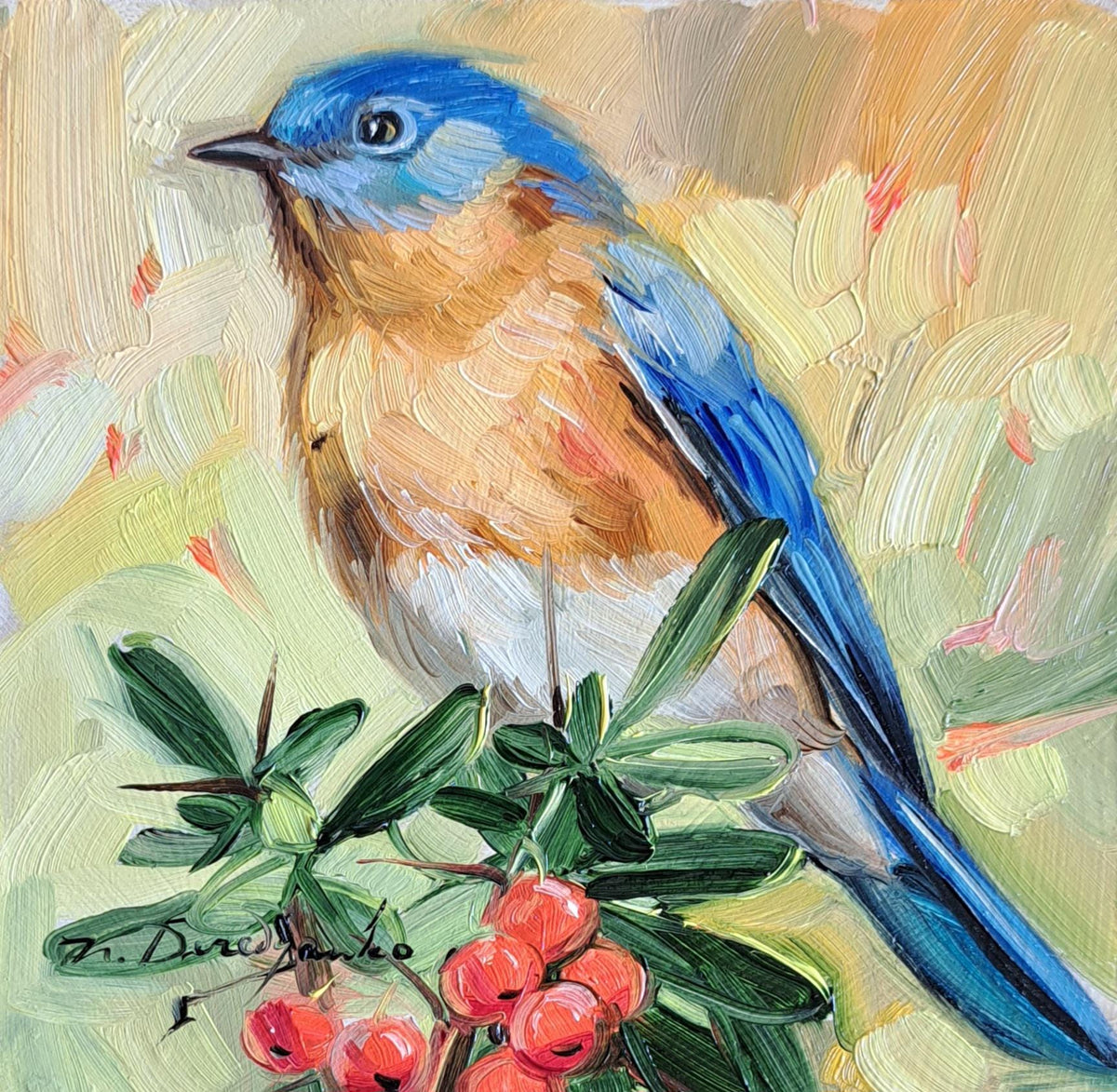 Bluebird oil painting original 4x4 inch