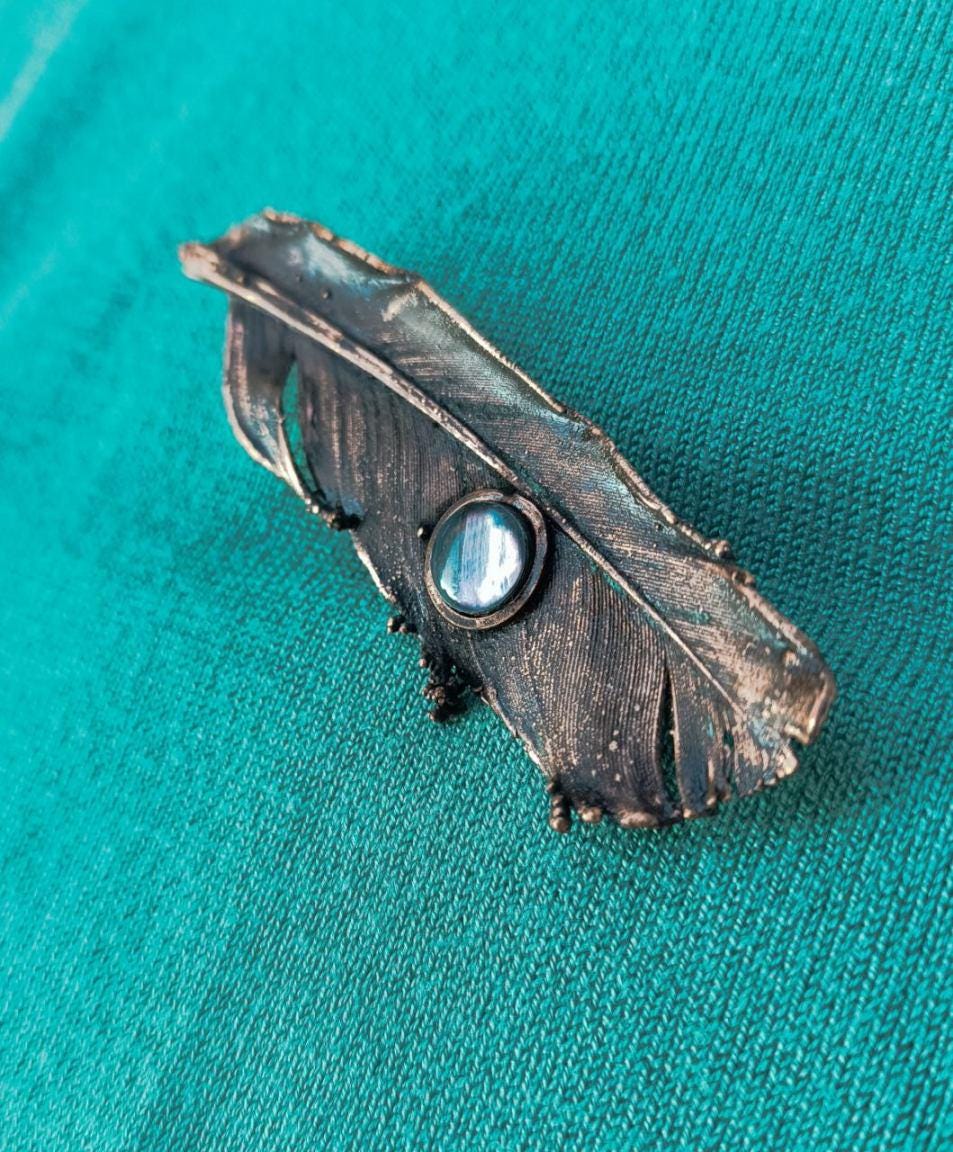Brooch Copper Pigeon Feather  — Unique Boho-Style Handmade Jewelry gift for best friend 7th anniversary copper wedding traditional