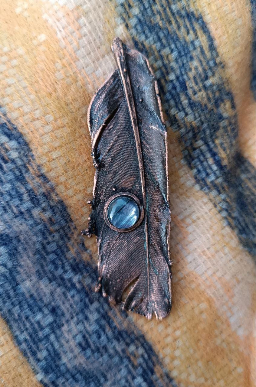 Brooch Copper Pigeon Feather  — Unique Boho-Style Handmade Jewelry gift for best friend 7th anniversary copper wedding traditional