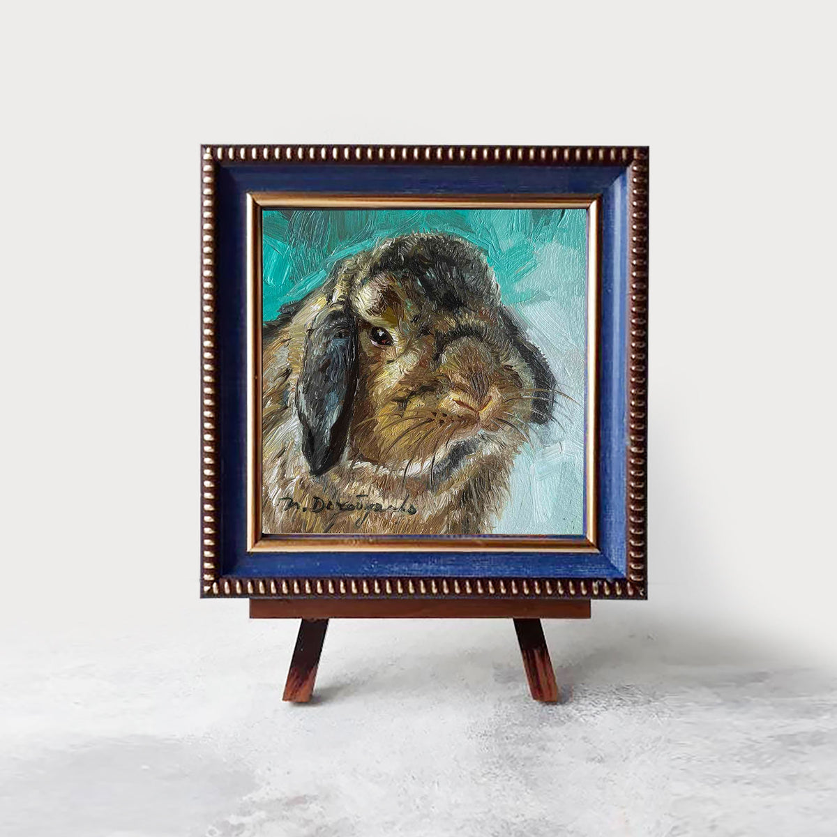 Custom pet portrait painting 4x4 in frame, Small pet oil painting original framed artwork, Rabbit pet portrait oil art mini gift