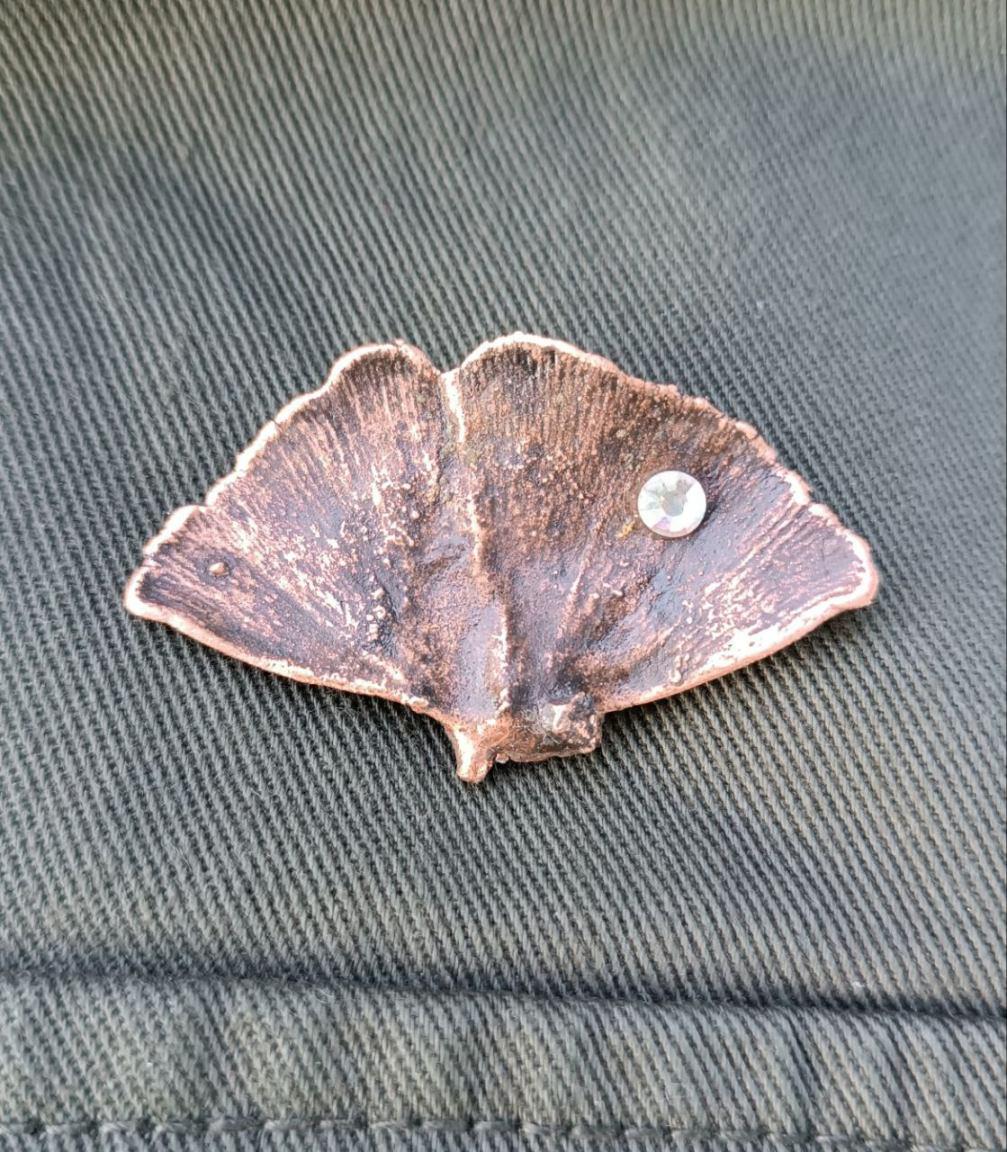 Brooch Copper Natural Ginkgo Leaf  — Unique Boho-Style Handmade Jewelry gift for best friend