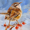 Carolina wren bird painting original 4x4 inch
