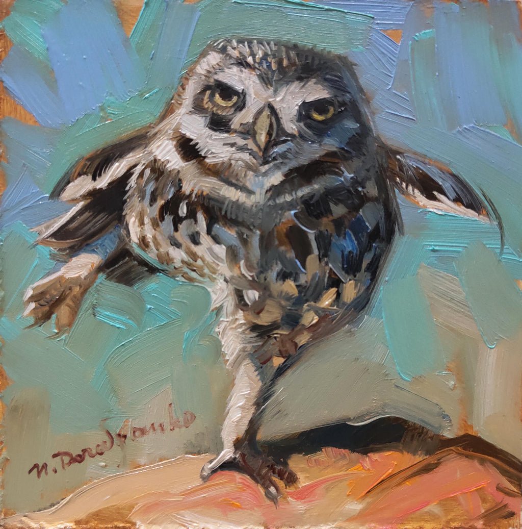 Owl bird painting original in frame Small artwork framed, Bird wall art framed artwork teacher appreciation gift