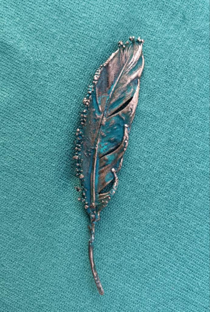 Brooch Copper Pigeon Feather  — Unique Boho-Style Handmade Jewelry gift for best friend 7th anniversary copper wedding traditional
