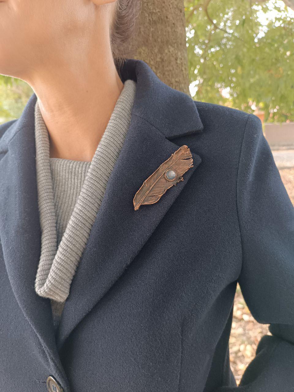 Brooch Copper Pigeon Feather  — Unique Boho-Style Handmade Jewelry gift for best friend 7th anniversary copper wedding traditional