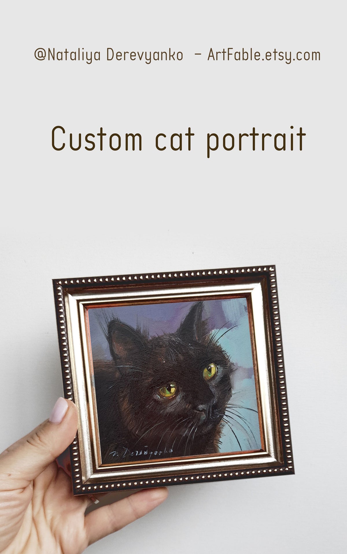 Black cat art painting 4x4 in frame
