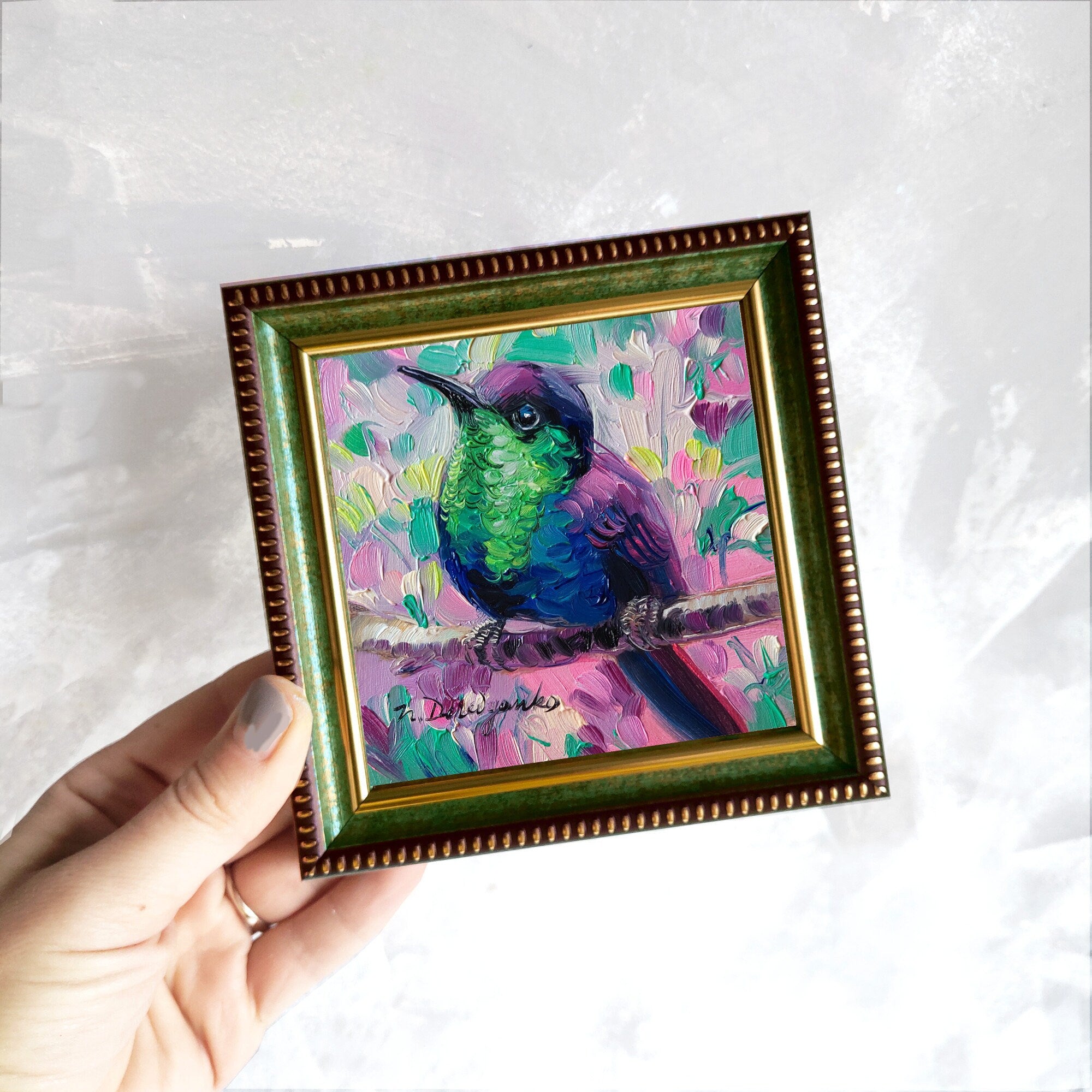 Hummingbird oil painting original 4x4