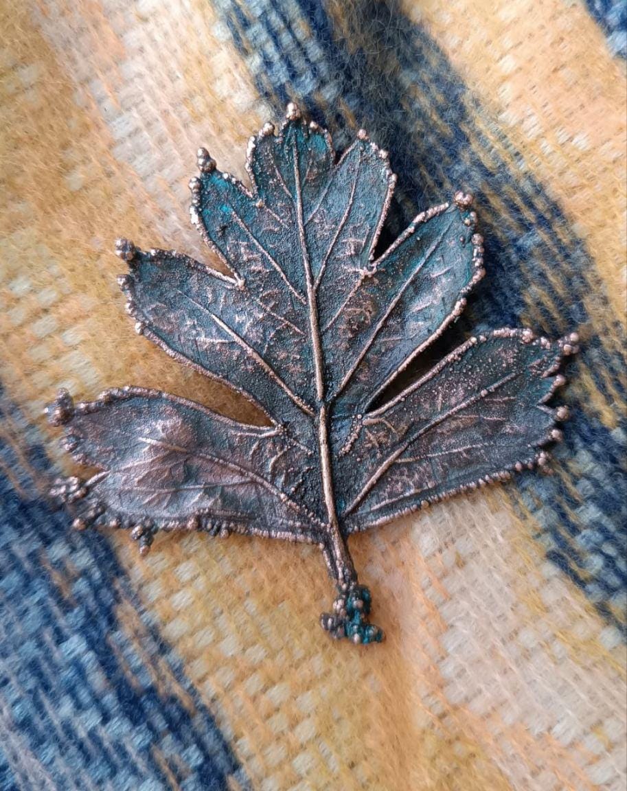 Brooch Copper Natural Gluta Leaf  gift for best friend — Unique Boho-Style Handmade Jewelry Ramella