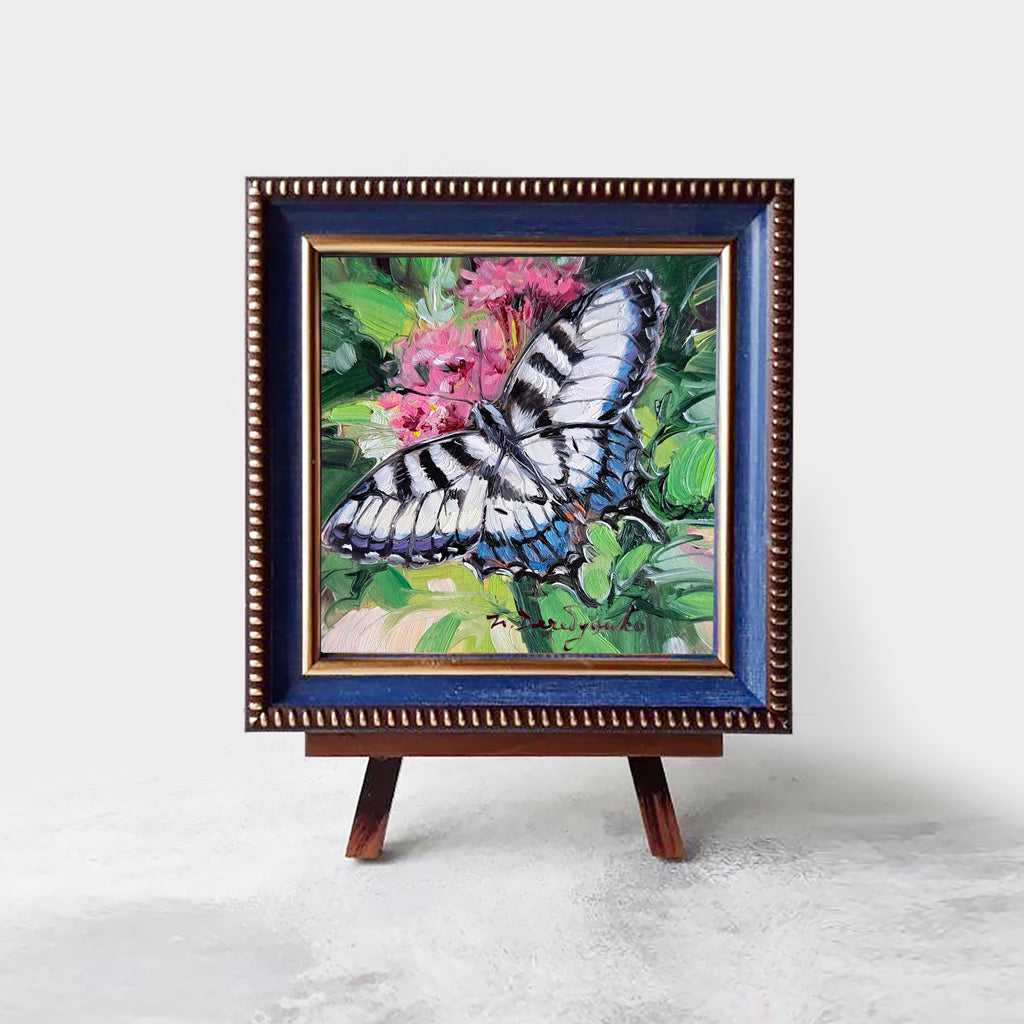 Butterfly painting original oil art framed miniature, Giant Swallowtail butterfly painting small gift for woman