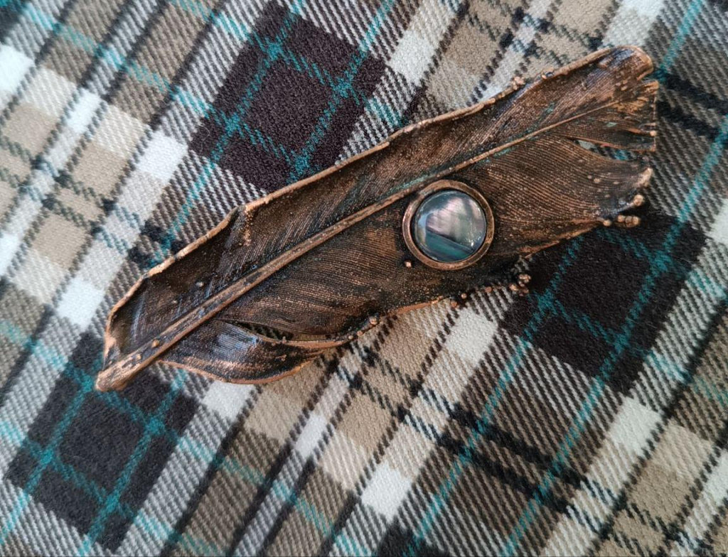 Brooch Copper Pigeon Feather  — Unique Boho-Style Handmade Jewelry gift for best friend 7th anniversary copper wedding traditional