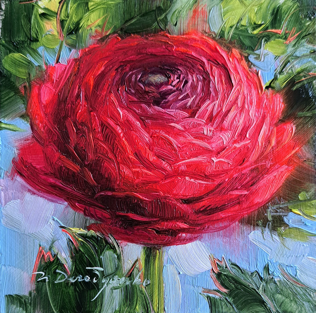 Birthflower gifts Ranunculus painting original framed 4x4 in