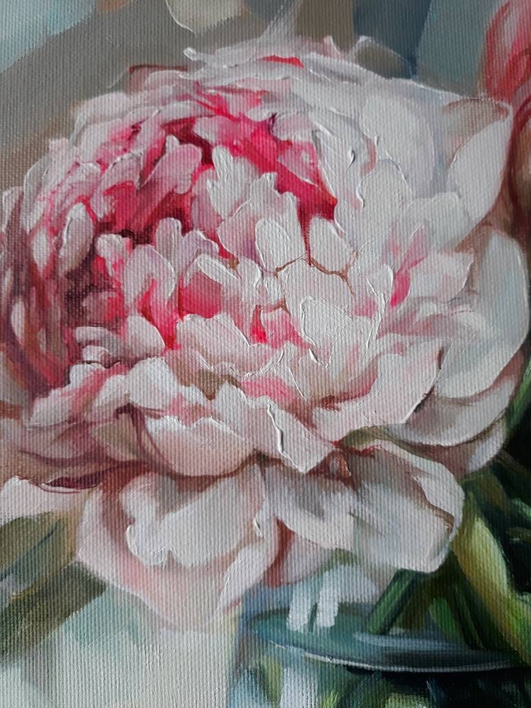 Peony oil painting arte originale su tela, pittura a olio di fiori di due peonie, regalo di San Valentino per coppia, fiori wall art