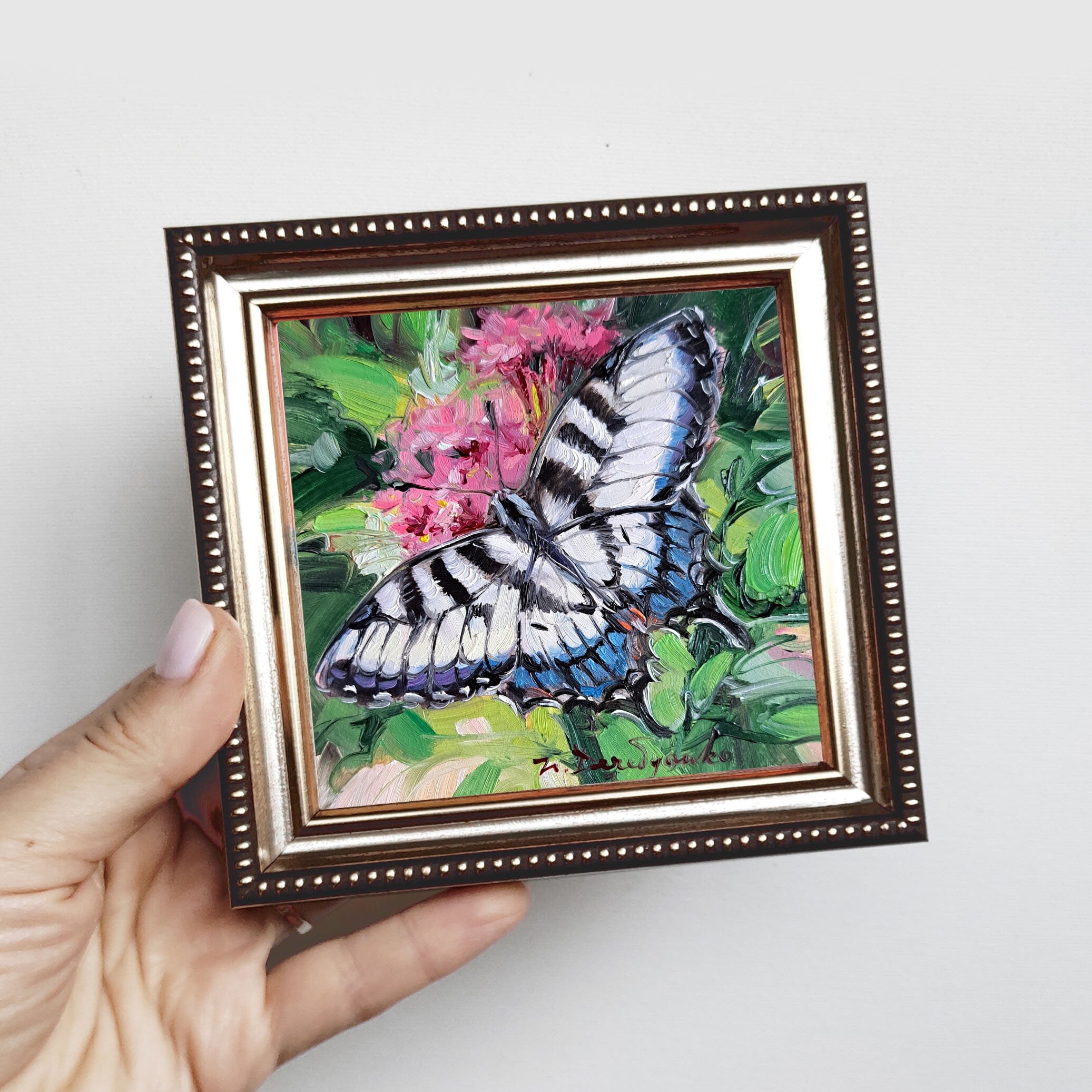 Butterfly painting original oil art framed miniature, Giant Swallowtail butterfly painting small gift for woman