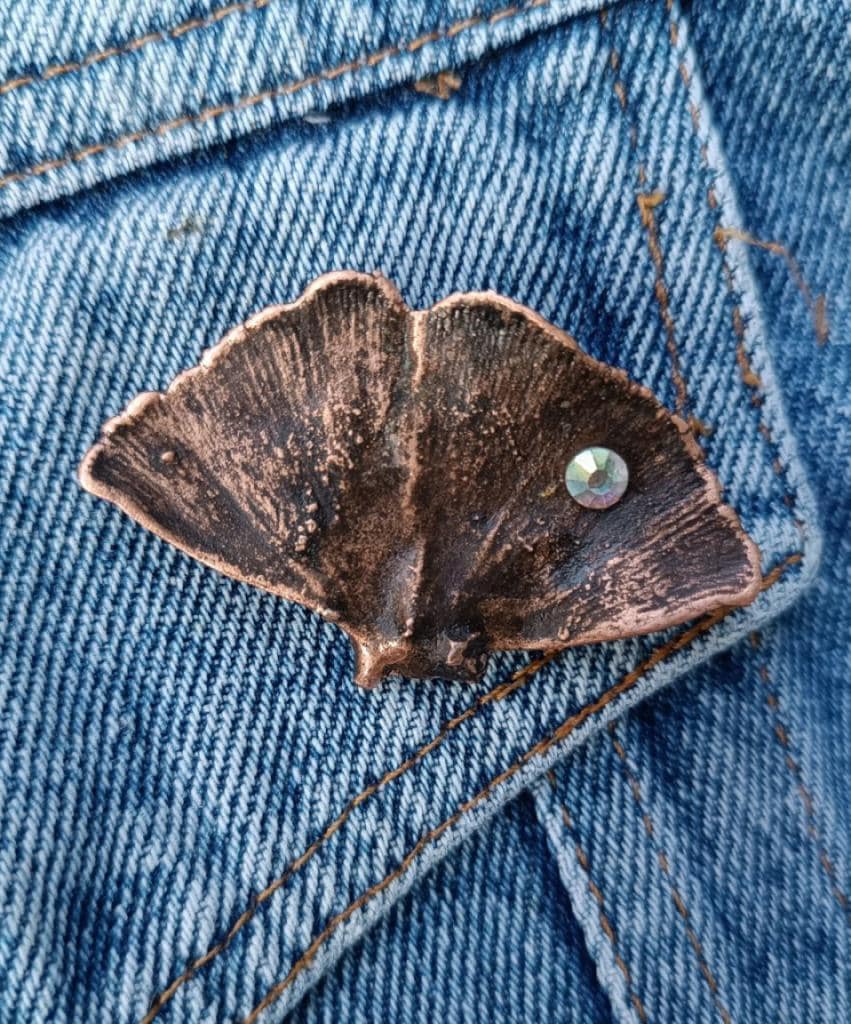 Brooch Copper Natural Ginkgo Leaf  — Unique Boho-Style Handmade Jewelry gift for best friend
