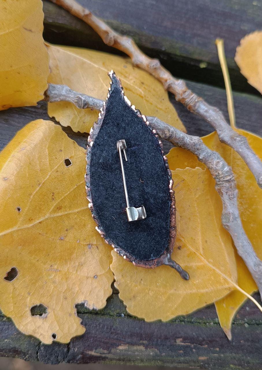 Brooch Copper Natural Ulmus Leaf  — Unique Boho-Style Handmade Jewelry gift for best friend