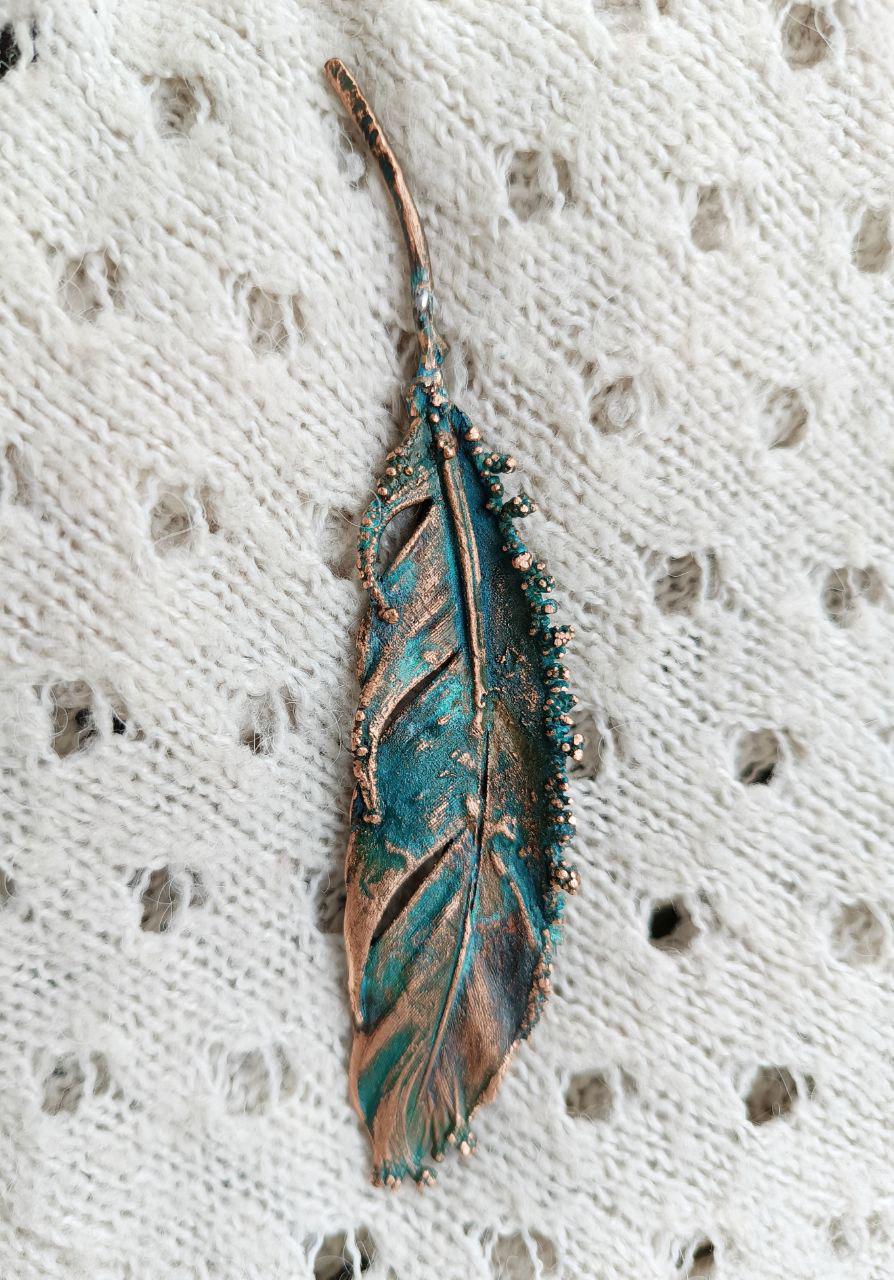 Brooch Copper Pigeon Feather  — Unique Boho-Style Handmade Jewelry gift for best friend 7th anniversary copper wedding traditional
