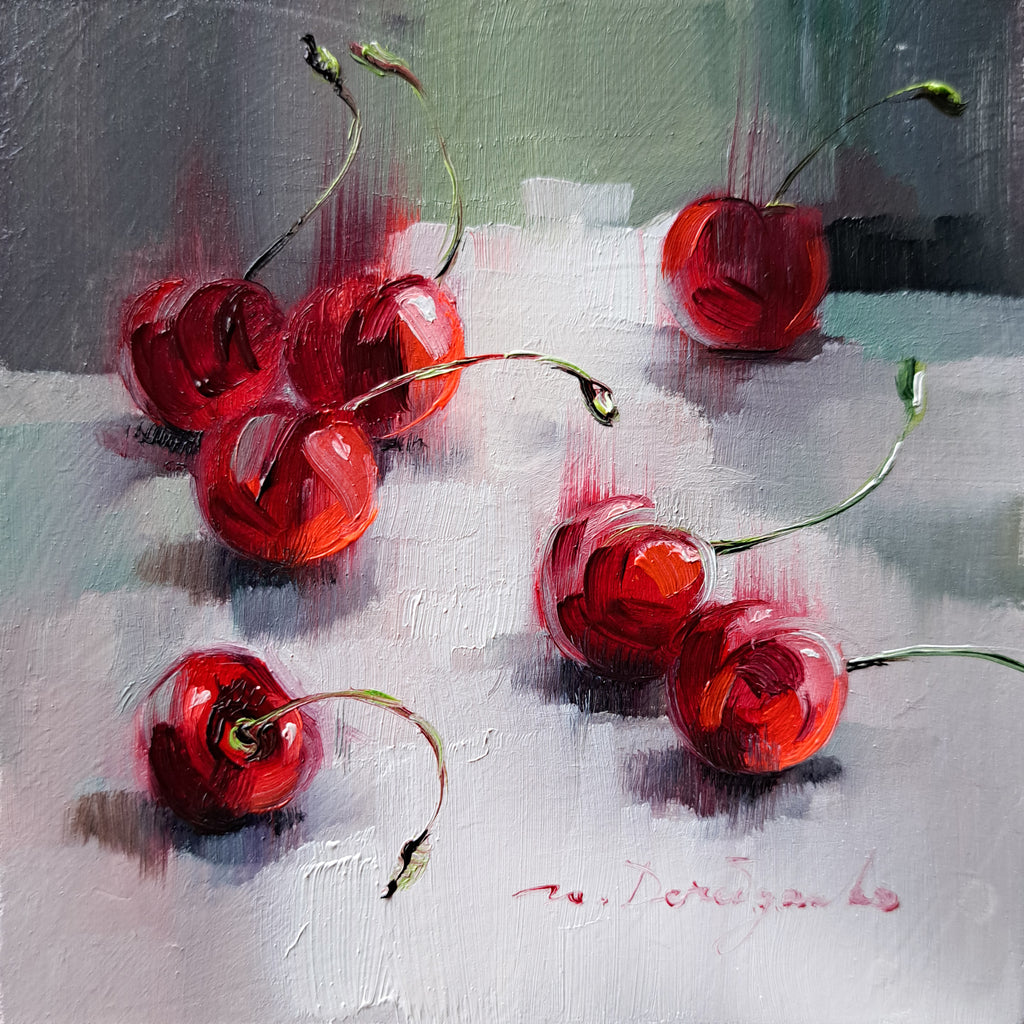 Cherry art original oil painting 4x4