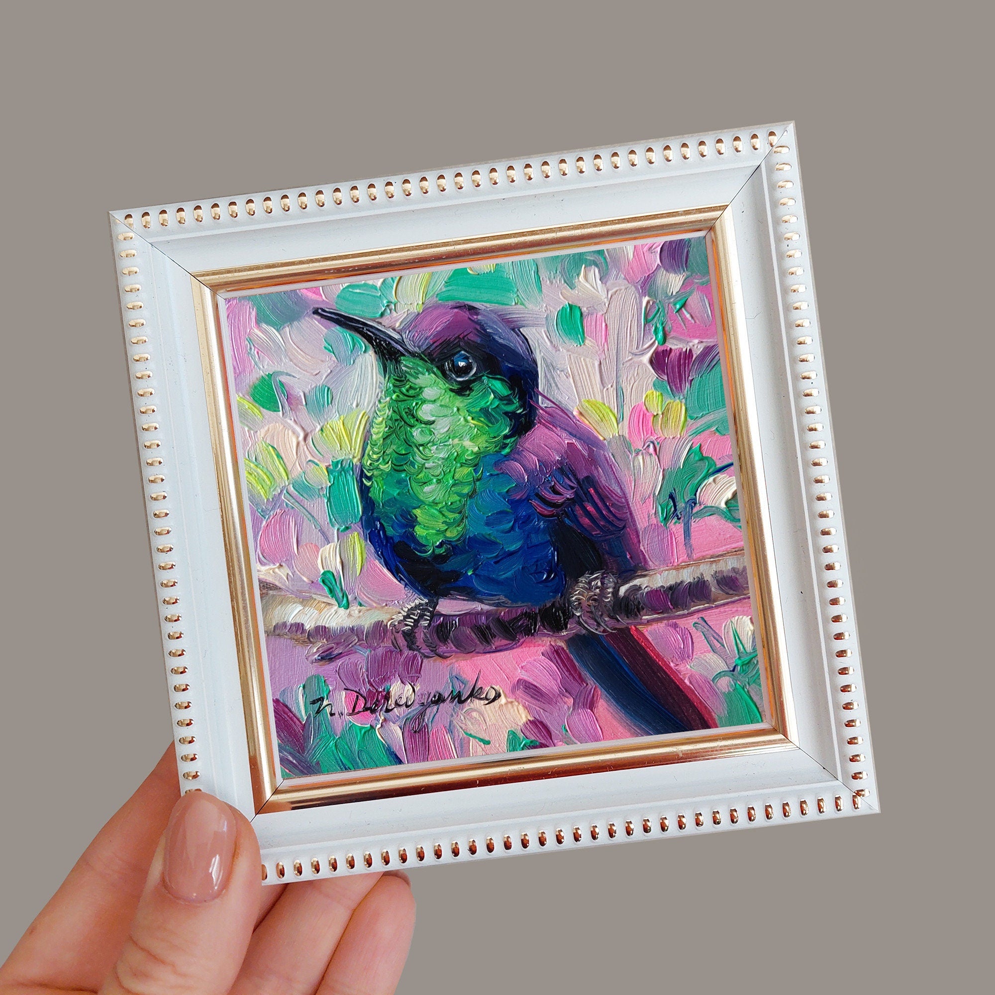 Hummingbird oil painting original 4x4