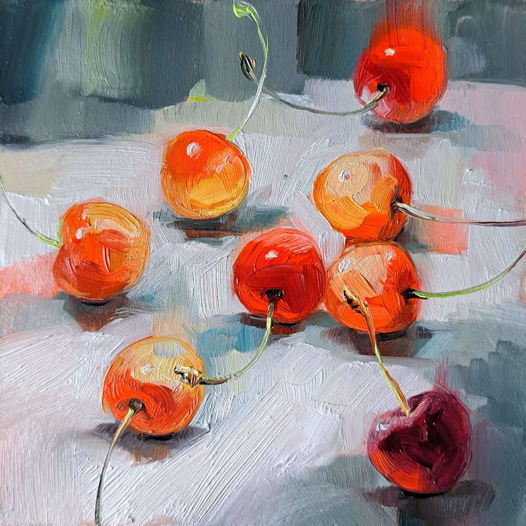 Yellow cherry art original oil painting 4x4