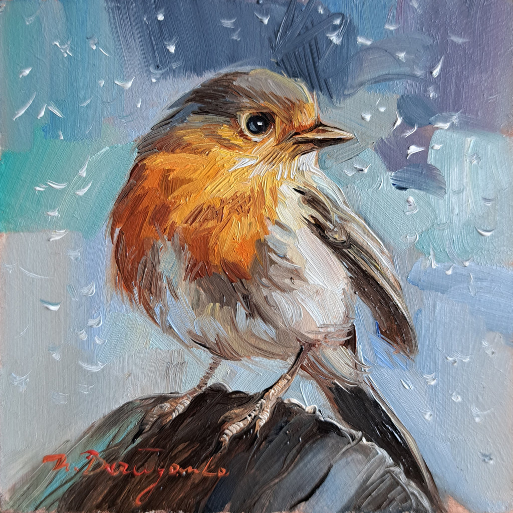 Robin bird painting original art 4x4 in