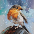 Robin bird painting original art 4x4 in
