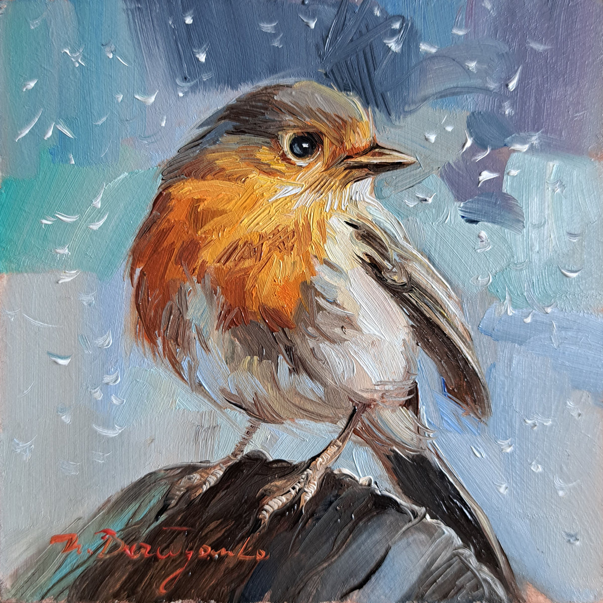 Robin bird painting original art 4x4 in