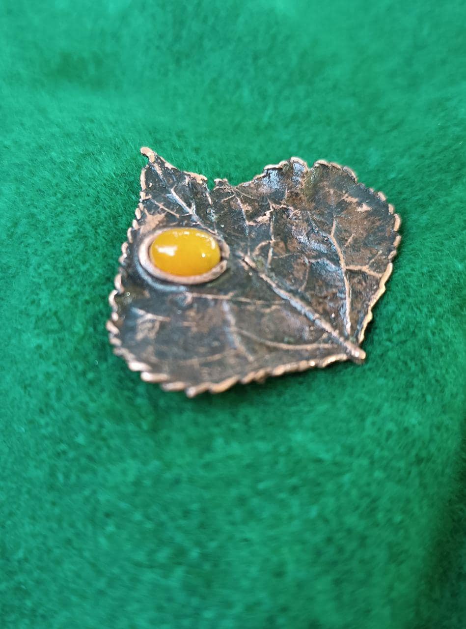 Brooch Copper Natural Poplar Leaf  — Unique Boho-Style Handmade Jewelry Valentines gift for sister