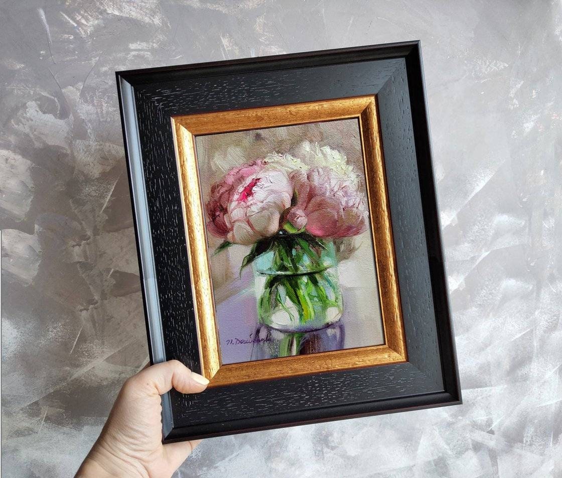 Peony oil painting original on canvas stretched