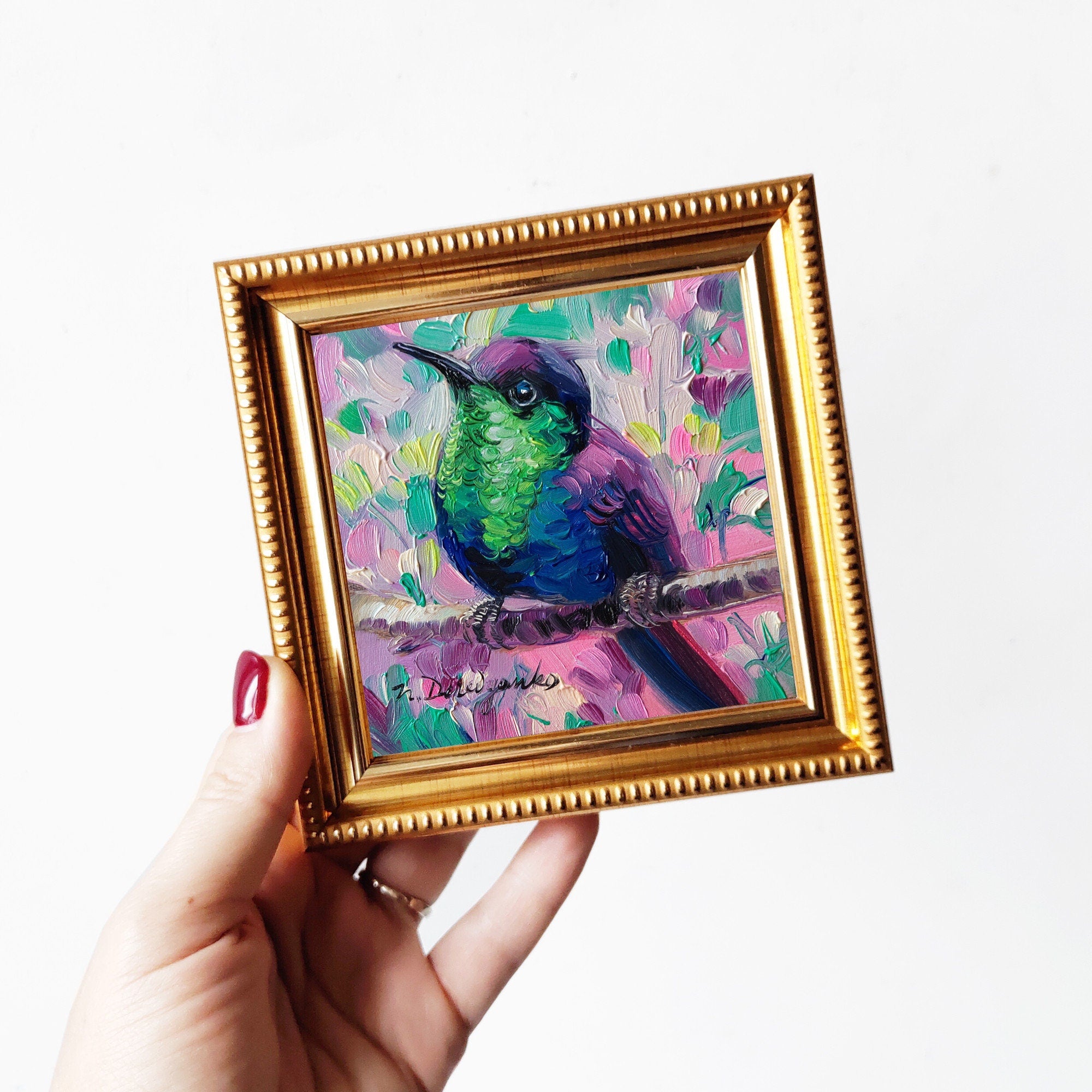 Hummingbird oil painting original 4x4