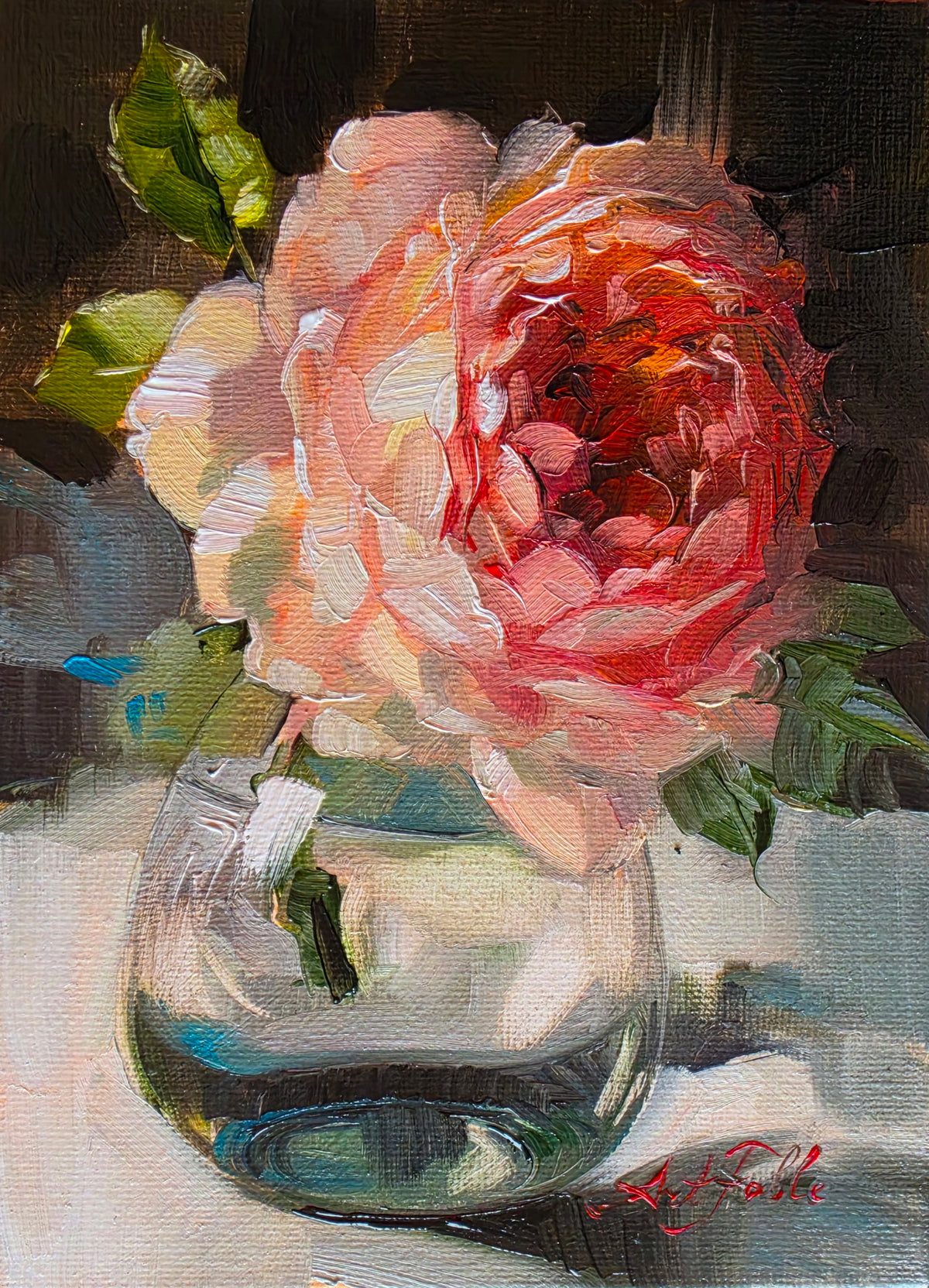 Rose in Glass Oil Painting Original 5x7 inch