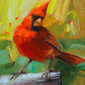 Cardinal bird oil painting original framed 4x4 in