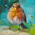 Robin Bird Oil Painting original 4x4 in