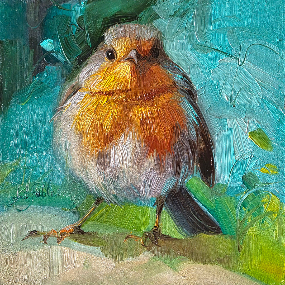 Robin Bird Oil Painting original 4x4 in