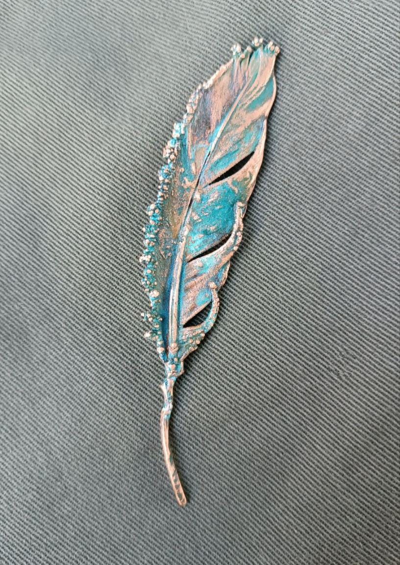 Brooch Copper Pigeon Feather  — Unique Boho-Style Handmade Jewelry gift for best friend 7th anniversary copper wedding traditional