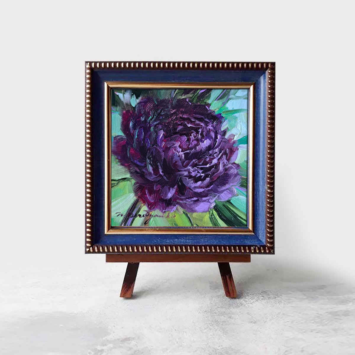 Black peony oil painting 4x4 flower wall art original