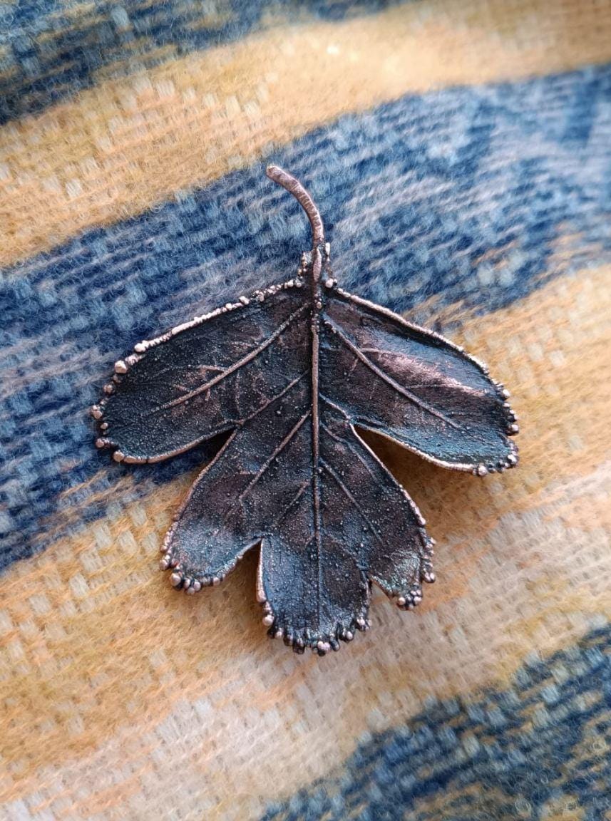 Brooch Copper Natural hawthorn leaf brooср — Unique Boho-Style Handmade Jewelry gift for best friend