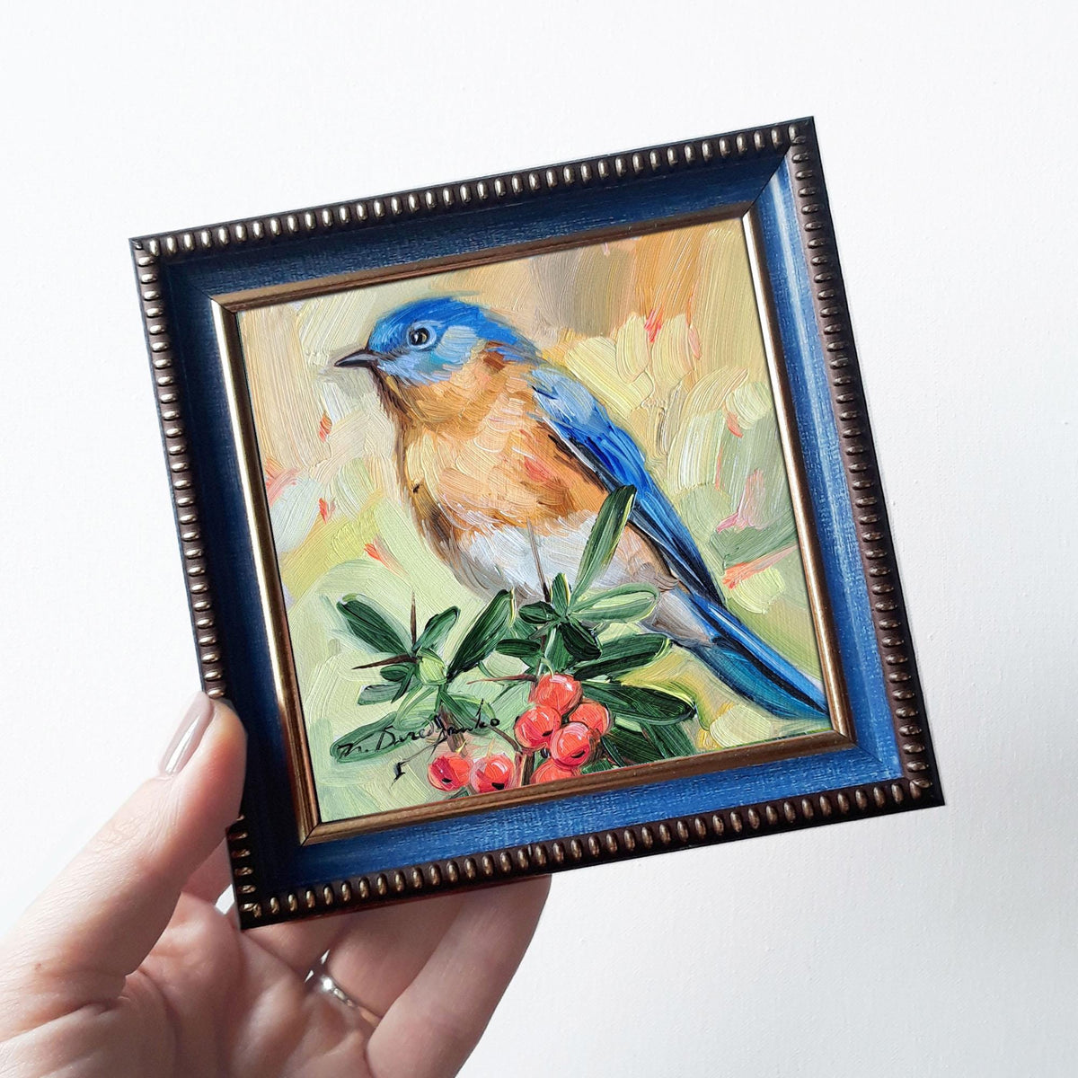 Bluebird oil painting original 4x4 inch