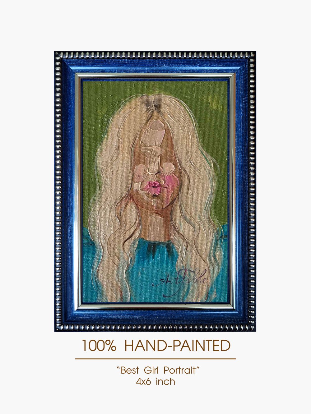 Faceless portrait. Abstract art original in frame 4x6