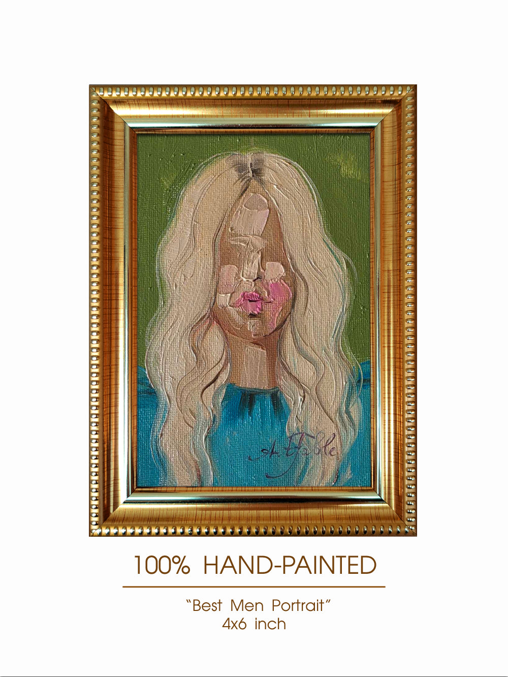 Faceless portrait. Abstract art original in frame 4x6