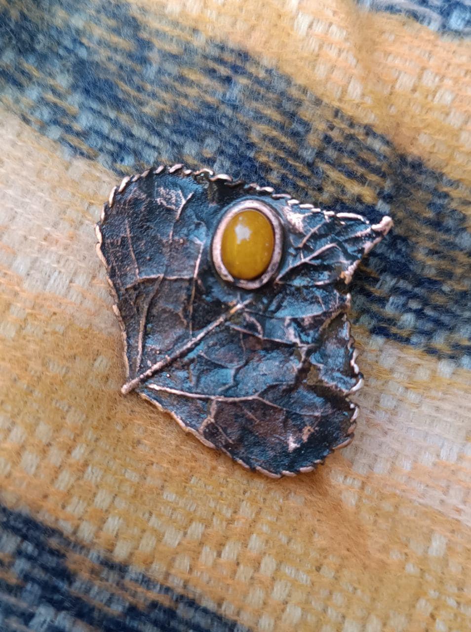 Brooch Copper Natural Poplar Leaf  — Unique Boho-Style Handmade Jewelry Valentines gift for sister