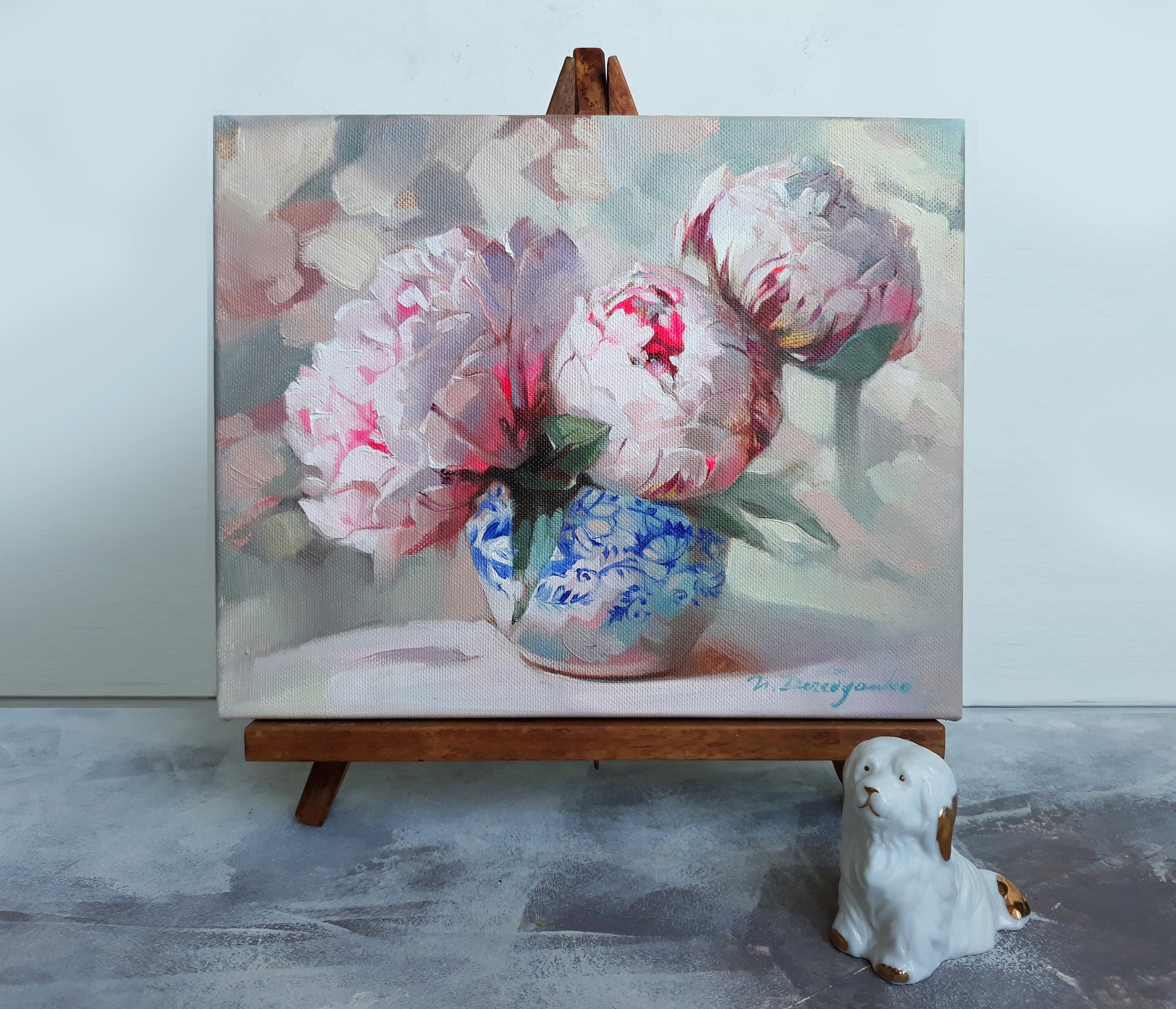 Peony flowers oil painting canvas original art, Floral painting bloom, Flower bouquet pink peony wall art, Birthday gift for wife women