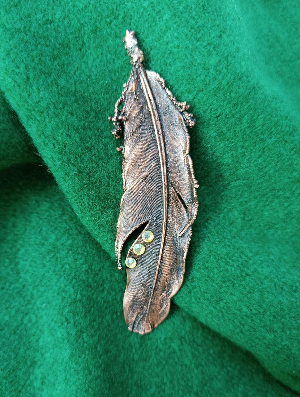 Brooch Copper Pigeon Feather  — Unique Boho-Style Handmade Jewelry gift for best friend 7th anniversary copper wedding traditional