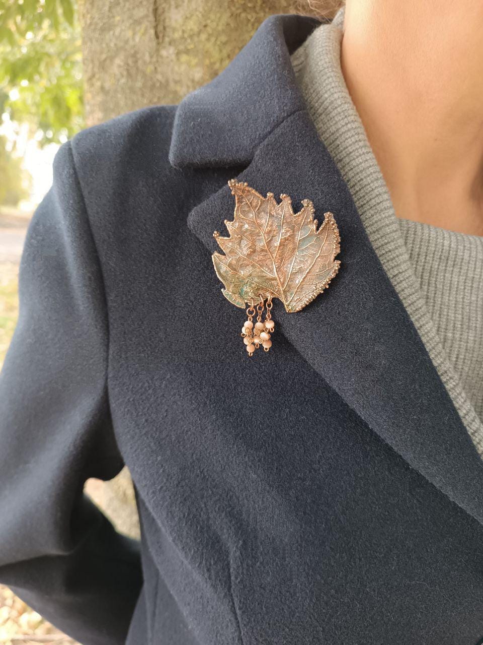 Brooch Poplar Leaf Copper
