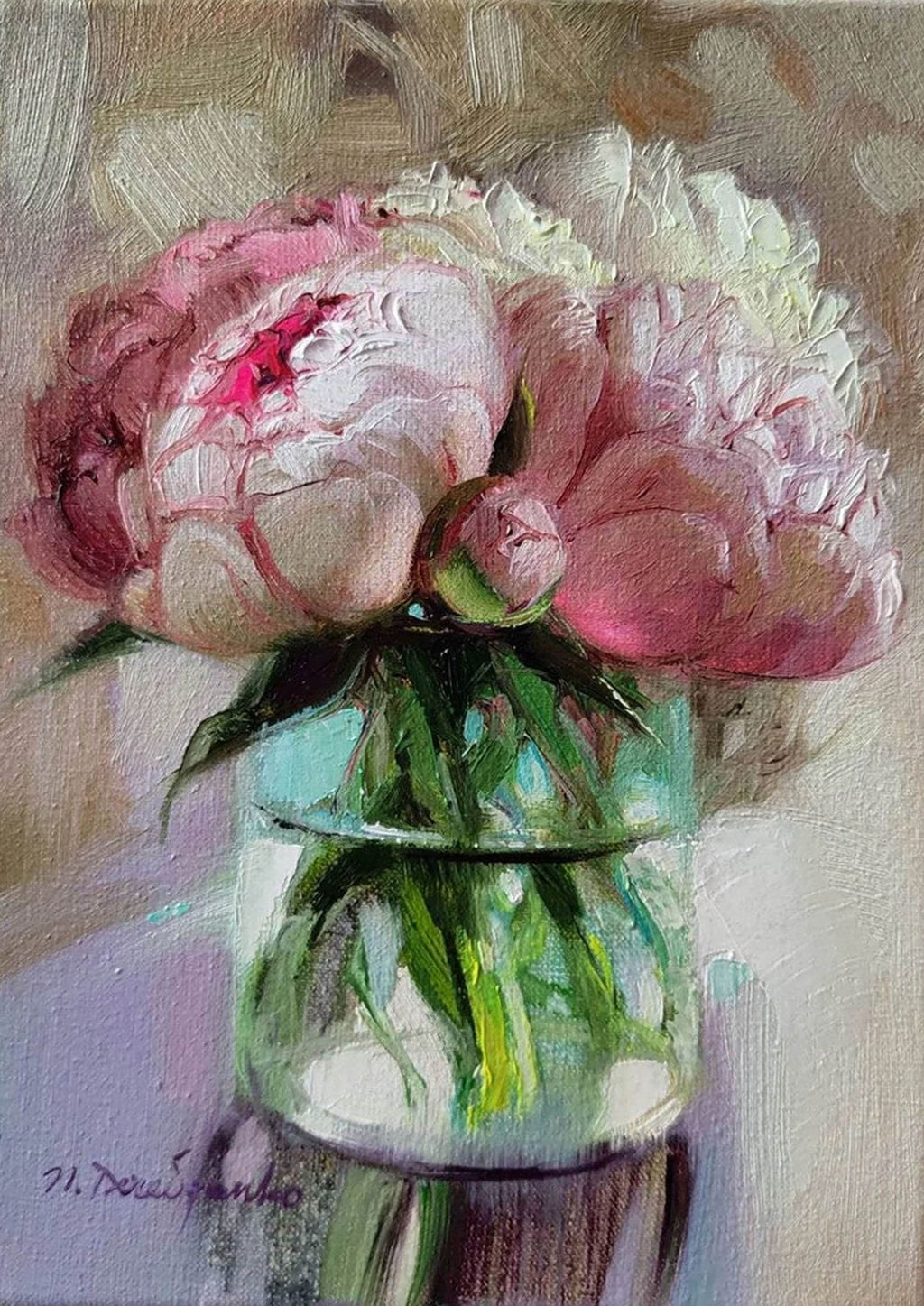 Peony oil painting original on canvas stretched