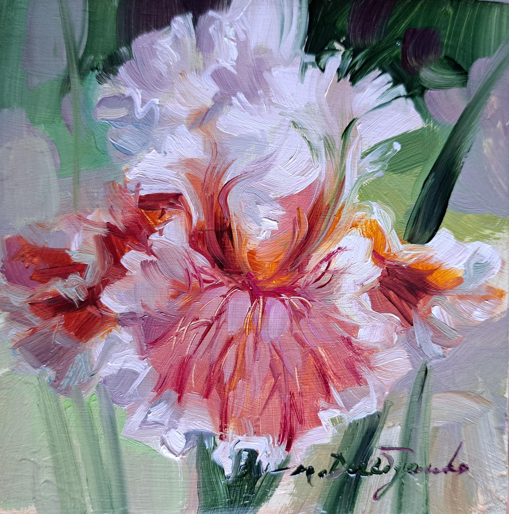 Iris flower paintings miniature original 4x4, Birthday gift for Mom, Floral arrangement unique redblooming Small framed flower art decor