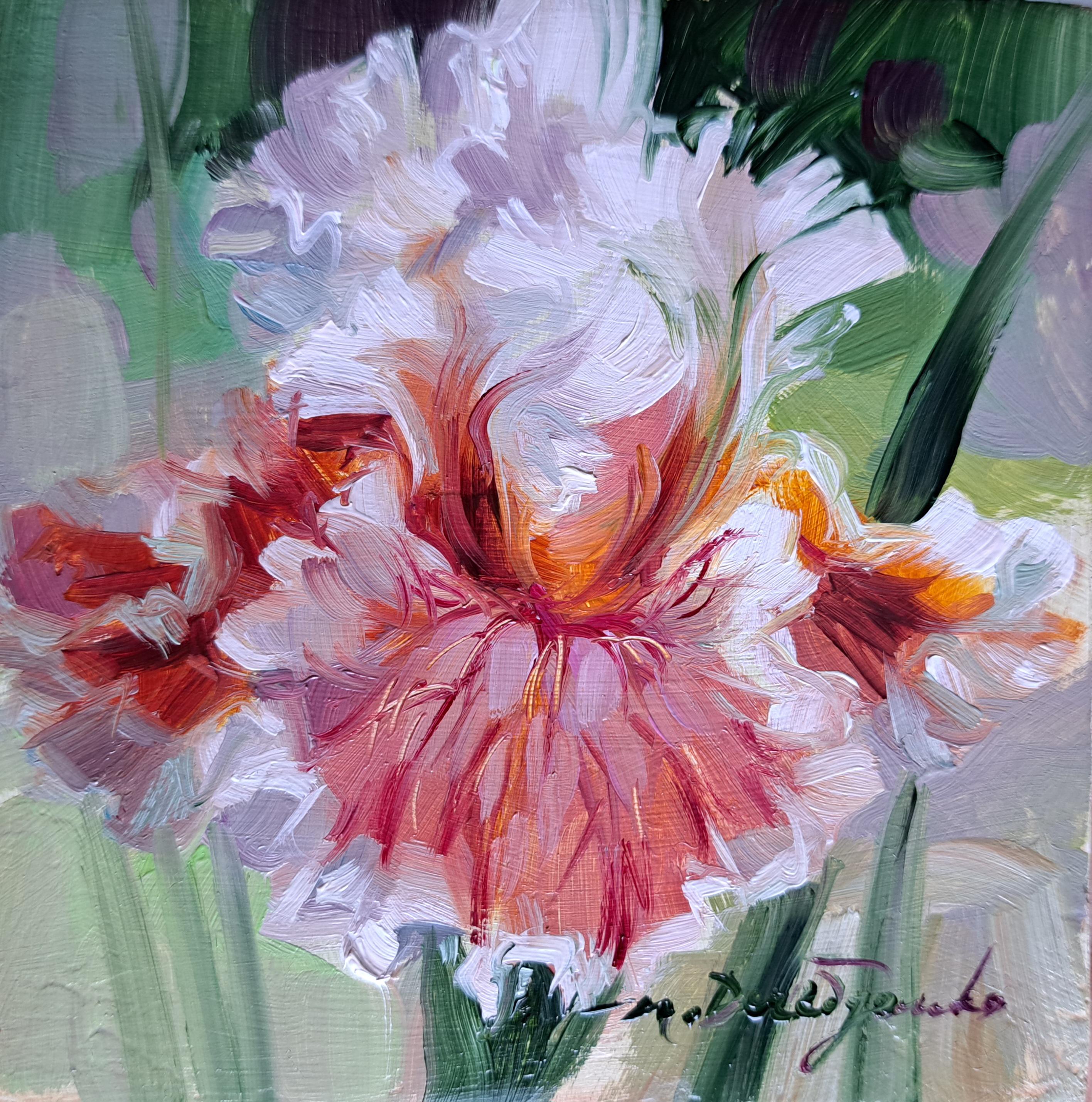 Iris flower paintings miniature original 4x4, Birthday gift for Mom, Floral arrangement unique redblooming Small framed flower art decor